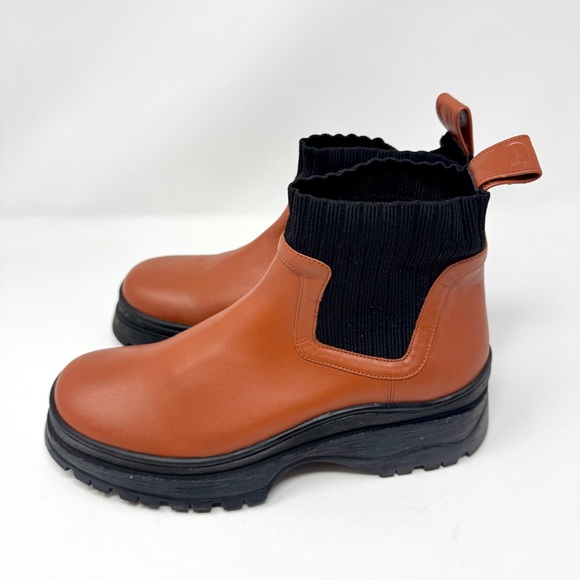 Staud Women's Brown Bow Sock-Ankle Lug Sole Chelsea Boots - Picture 2 of 12